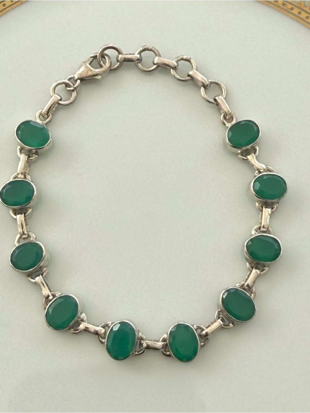 Green Onyx Sterling Silver Link Bracelet